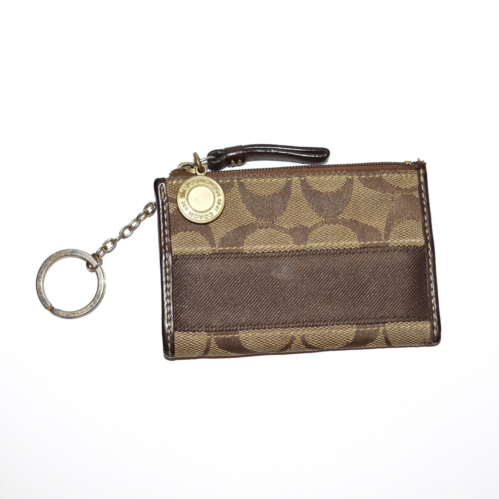 Coach Brown Signature Stripe Mini Card Case Wallet